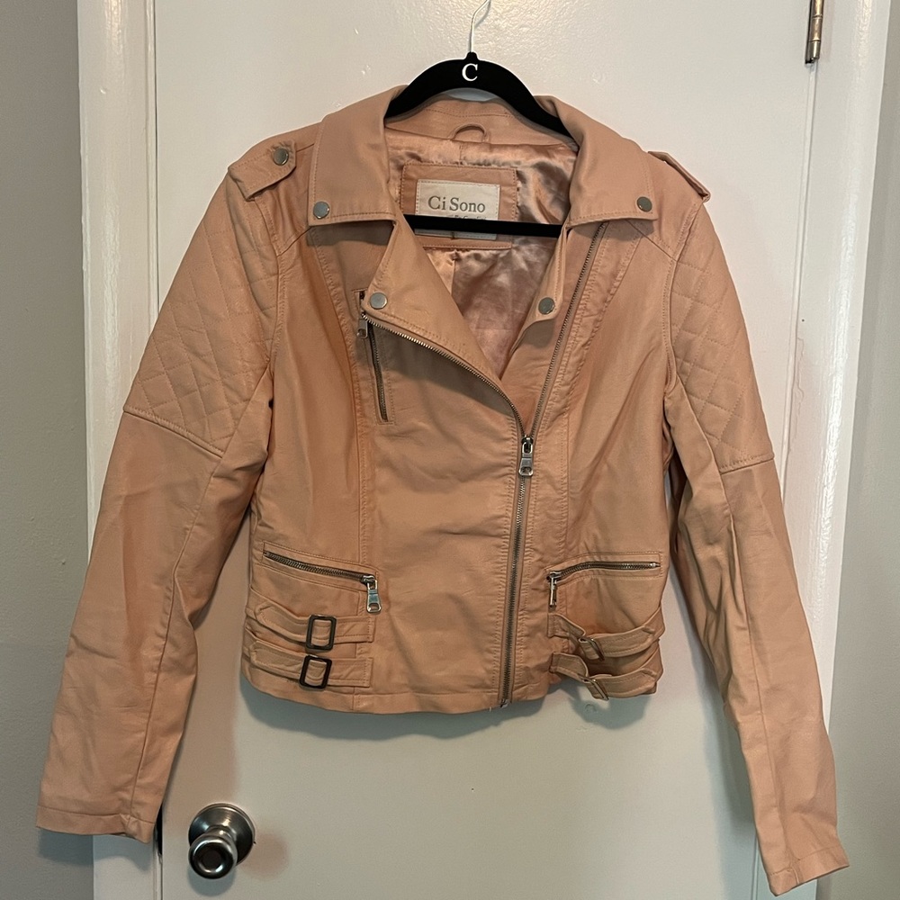 Peach Vegan Leather Jacket